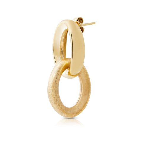 Earrings in Sterling Silver yellow gold plating with two oval rings in a brushed and shiny finish by Gexist®