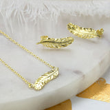 Gold Plated Sterling Silver Feather Necklace (MB144G) by Gexist®