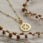 Gold Plated Sterling Silver Flower Wheel Necklace (MS1190G) by Gexist®