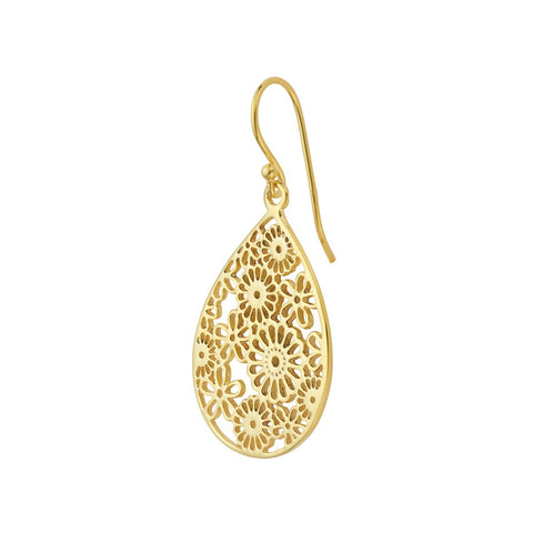 Gold plated sterling silver drop earrings with a multitude of flowers by Gexist®