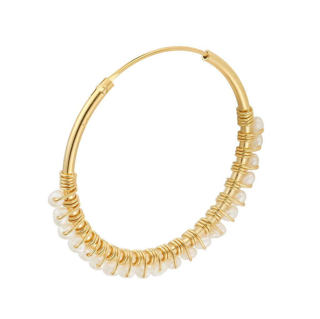 Gold plated sterling silver hoop earrings with small pearls by Gexist®