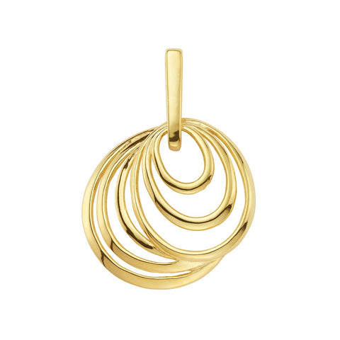 Gold plated sterling silver pendant with asymmetric circles hanging in a modern look by Gexist®