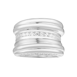 Mat and Shiny Finish with White Round CZ on the Sides and the Middle Sterling Silver Ring by Gexist®