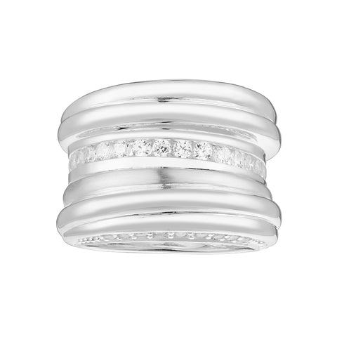 Mat and Shiny Finish with White Round CZ on the Sides and the Middle Sterling Silver Ring by Gexist®