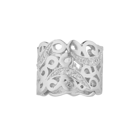 Matte Sterling Silver Ring with Zirconia in Art Deco Design by Gexist®
