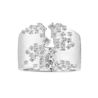 Milky Way Raff Finish Sterling Silver Ring With White CZ 1mm Round by Gexist®