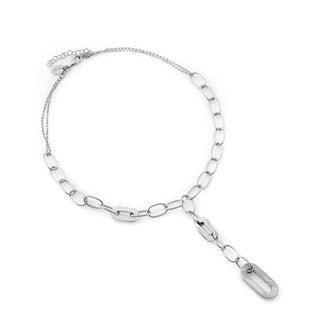 Necklace in Sterling Silver with a tie style made of a series of ovals of different sizes and finishes between brushed and shiny by Gexist®