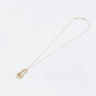 Necklace in Sterling silver and yellow gold plating with a pendant consisting of a flat oval-shaped element connected to a disc, both with a brushed finish by Gexist®