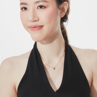 Necklace in gold plating sterling silver with coin-shaped charm's and small amazonites by Gexist®