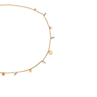 Necklace in gold plating sterling silver with coin-shaped charm's and small amazonites by Gexist®