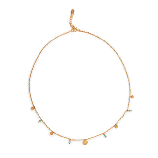 Necklace in gold plating sterling silver with coin-shaped charm's and small amazonites by Gexist®