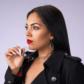 Necklace in platinum-plated sterling silver, paperclip shape by Gexist®