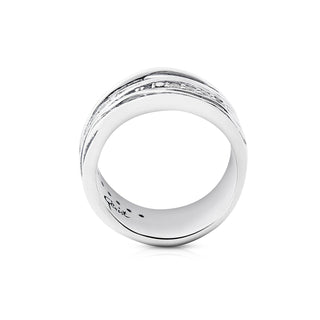 Ring in Sterling Silver with intertwined silver threads, set with a Zircon band and with a touch of oxidation by Gexist®