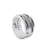 Ring in Sterling Silver with intertwined silver threads, set with a Zircon band and with a touch of oxidation by Gexist®
