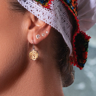 Round Sterling Silver Pendant Earring with Edelweiss Design filigree bicolor by Gexist®