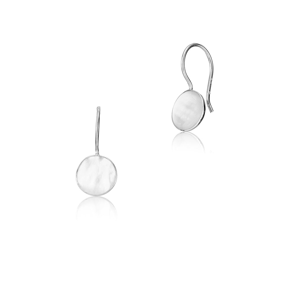 Round mother of pearl earrings in sterling silver by Gexist®