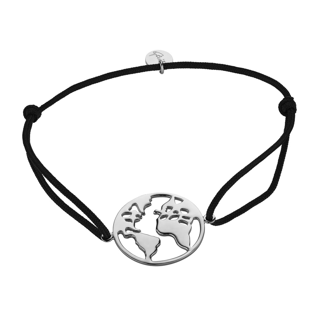 Save our Planet in Rhodium Sterling Silver Bracelet with black cordon by Gexist®