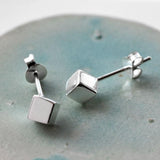 Silver Box Stud Earrings (MD253E) by Gexist®