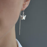 Silver Butterfly On Pull Through Chain Earrings (ME374E) by Gexist®