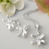 Silver Lily Flower Star Stud Earrings (MB093E) by Gexist®