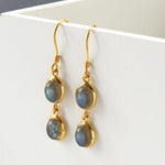 Silver Or Gold Double Labradorite Oval Earrings (MJ751E) by Gexist®