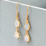 Silver Or Gold Double Moonstone Teardrop Earrings (MJ750B) by Gexist®
