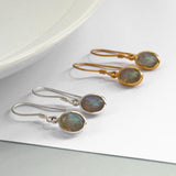 Silver Or Gold Labradorite Oval Earrings (MJ751D) by Gexist®