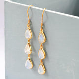 Silver Or Gold Triple Moonstone Teardrop Earrings (MJ750C) by Gexist®