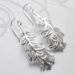 Silver Peacock Feather Earrings (MF474E) by Gexist®