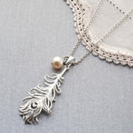 Silver Peacock Feather Necklace (MF474P) by Gexist®
