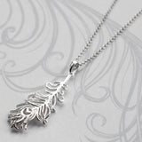 Silver Peacock Feather Necklace (MF474P) by Gexist®