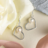 Silver Pearl Heart Earrings (MK809E) by Gexist®
