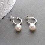 Silver Pearl Hoop Stud Earrings (MK811E) by Gexist®
