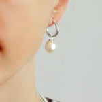 Silver Pearl Hoop Stud Earrings (MK811E) by Gexist®