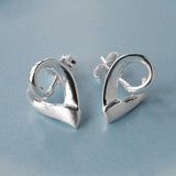 Silver Ribbon Heart Earrings (MD254E) by Gexist®