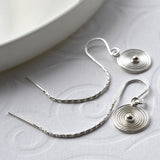 Silver Spiral Pull Through Chain Earrings (ME364E) by Gexist®