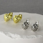 Silver and Gold Strawberry Stud Earrings (MZ1505) by Gexist®