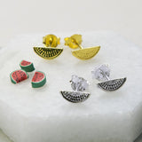 Silver and Gold Watermelon Stud Earrings (MZ1504) by Gexist®