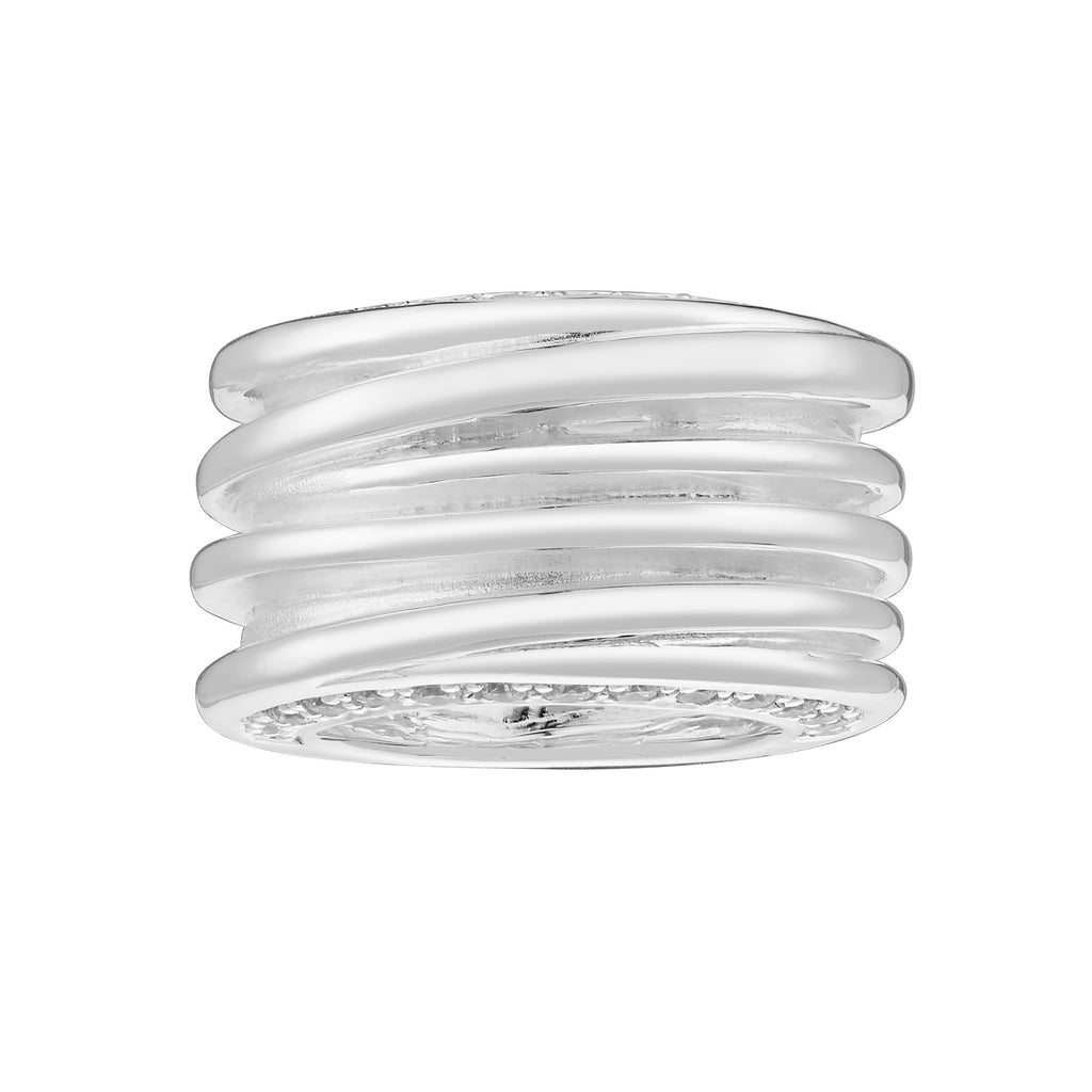 Solid Mat and Shiny Finish With Wire Sterling Silver Ring White Round CZ on the Sides by Gexist®
