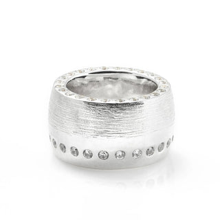 Solid Sterling Silver ring brushed and polished with 2mm round white zircons by Gexist®