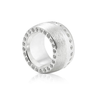 Solid Sterling Silver ring brushed and polished with 2mm round white zircons by Gexist®