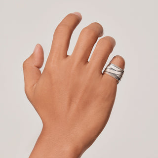 Solid sterling silver square ring with wide Mummy band effect, handmade by Gexist®