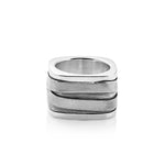 Solid sterling silver square ring with wide Mummy band effect, handmade by Gexist®