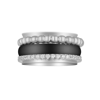 Sterling Silver Bamboo Ring with Ceramic, Silver and Zirconia elements by Gexist®