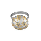 Sterling Silver Bicolor Adjustable Ring with Edelweiss Button by Gexist®
