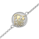Sterling Silver Bicolor Bracelet with domed profile element Matterhorn and Edelweiss Pattern by Gexist®