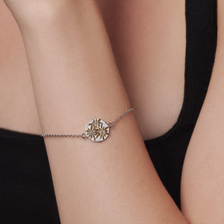 Sterling Silver Bicolor Bracelet with flat profile Edelweiss Pattern by Gexist®