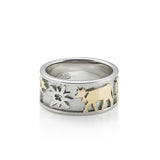 Sterling Silver Bicolor Cow, Swiss Flag, Edelweiss Ring by Gexist®