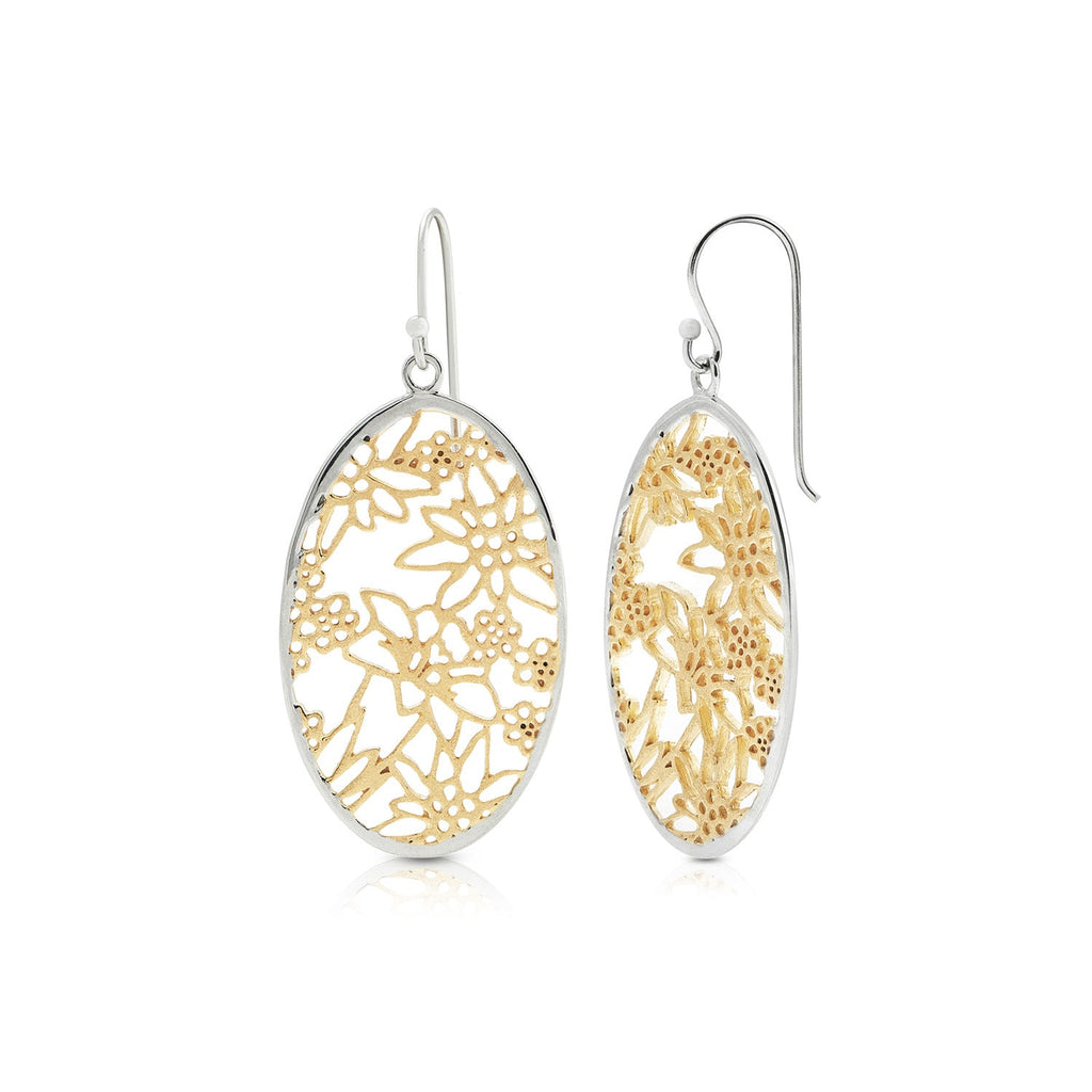 Sterling Silver Bicolor Earrings with Alpine Flowers Pattern by Gexist®