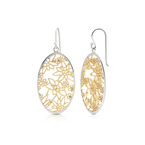 Sterling Silver Bicolor Earrings with Alpine Flowers Pattern by Gexist®
